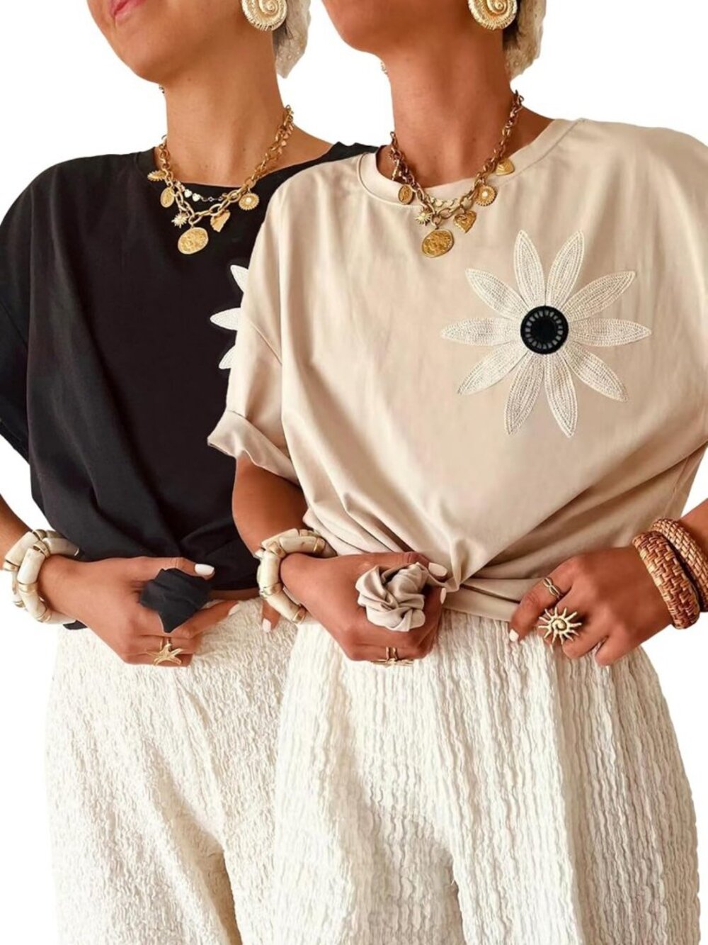 Casual Floral Short Sleeve Crew Neck T-Shirt - Loose Fit for Beach & Everyday